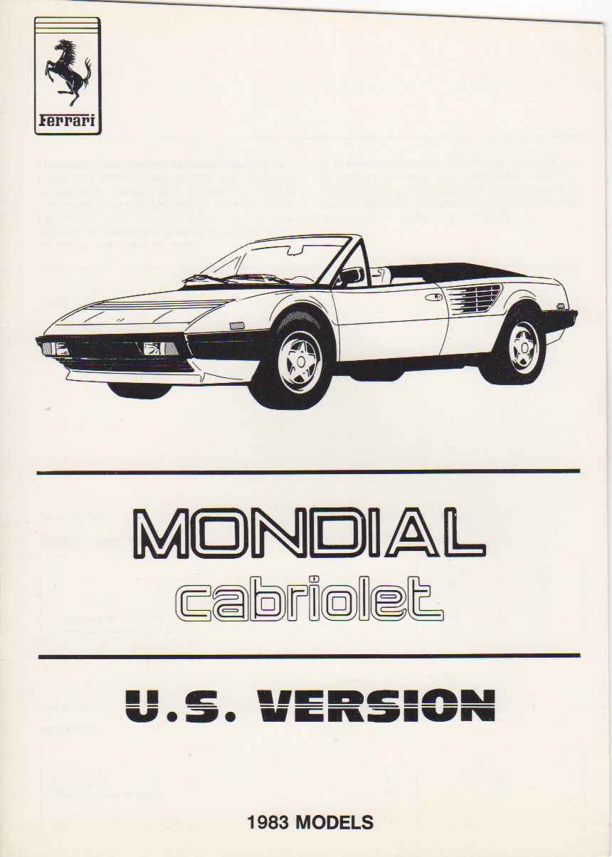 Ferrari Mondial QV Cabriolet Owner's Manual Supplement (290/83