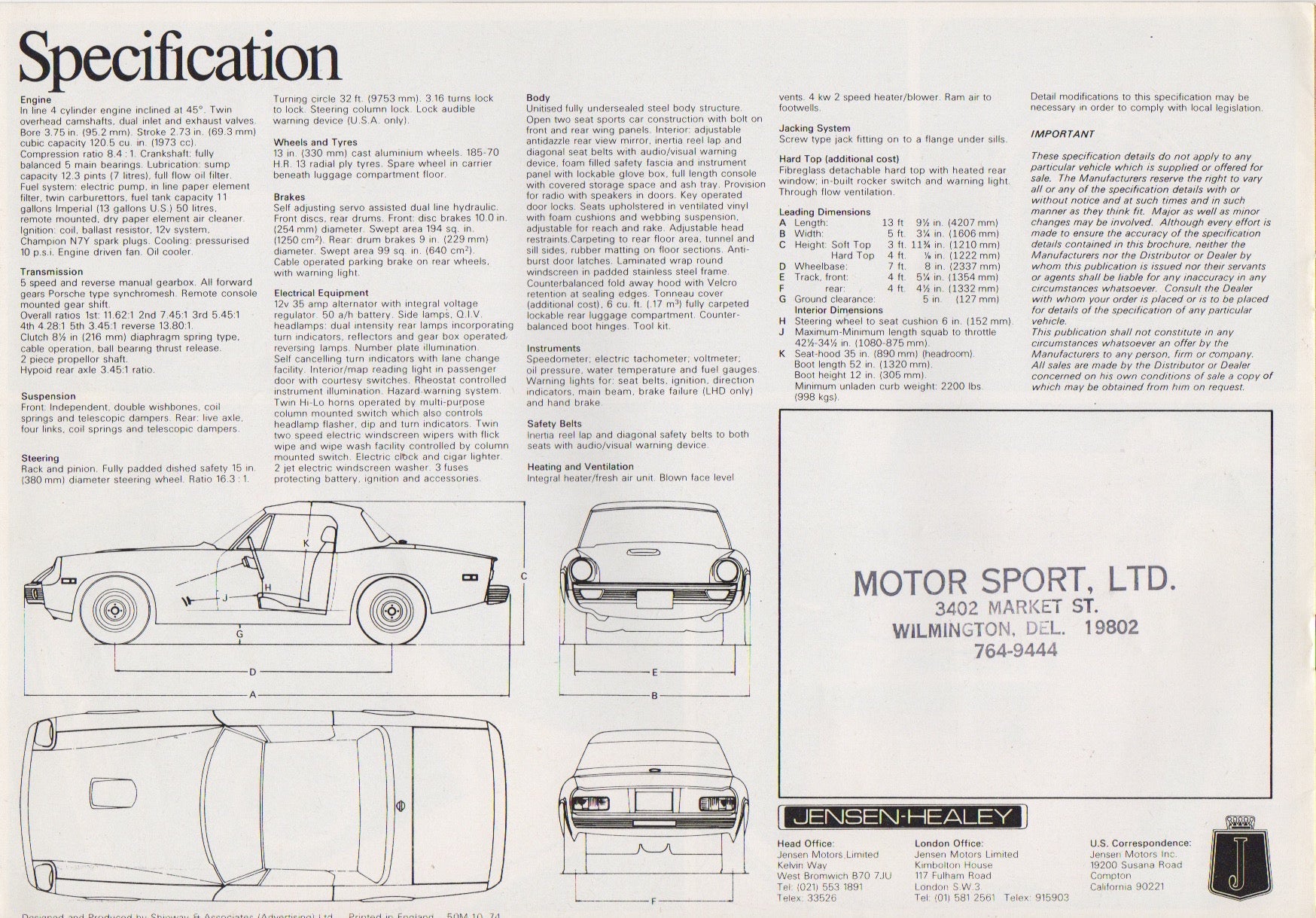 Jensen-Healey Brochure 1974